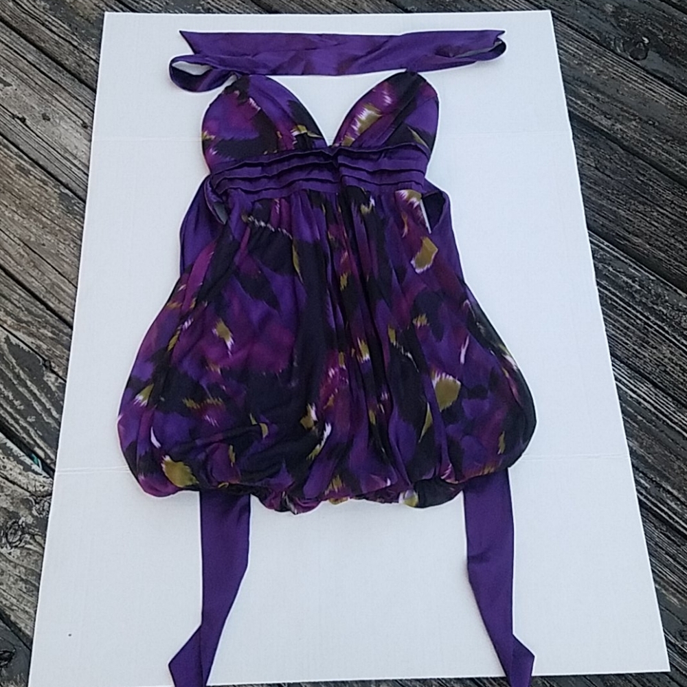 Mymichelle purple floral balloon midi formal dress
